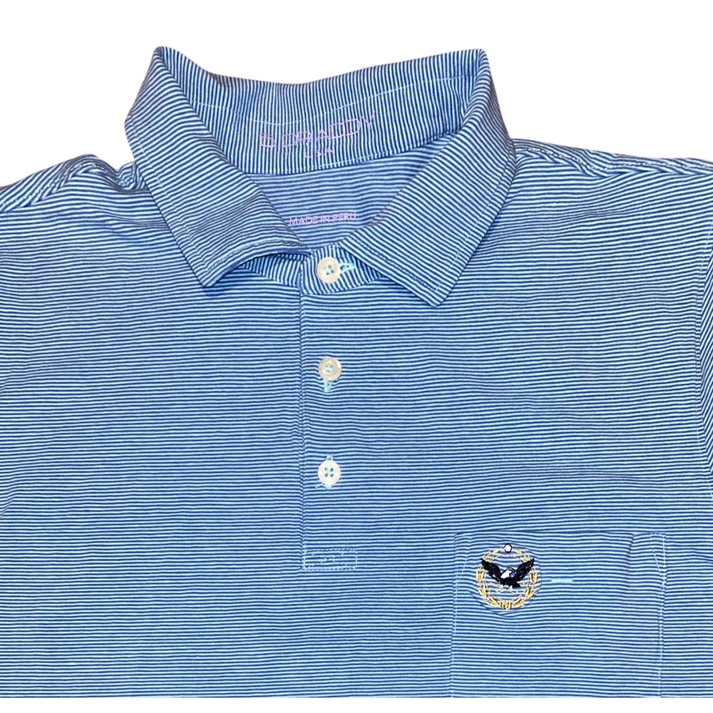 B. Draddy Mens Blue White Micro Stripe Pima Cotton Polo Shirt Size S Eagle Crest